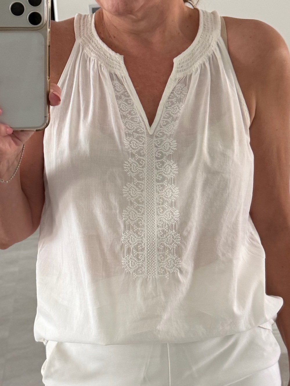 Old Navy White Smocked Strap Tank Top